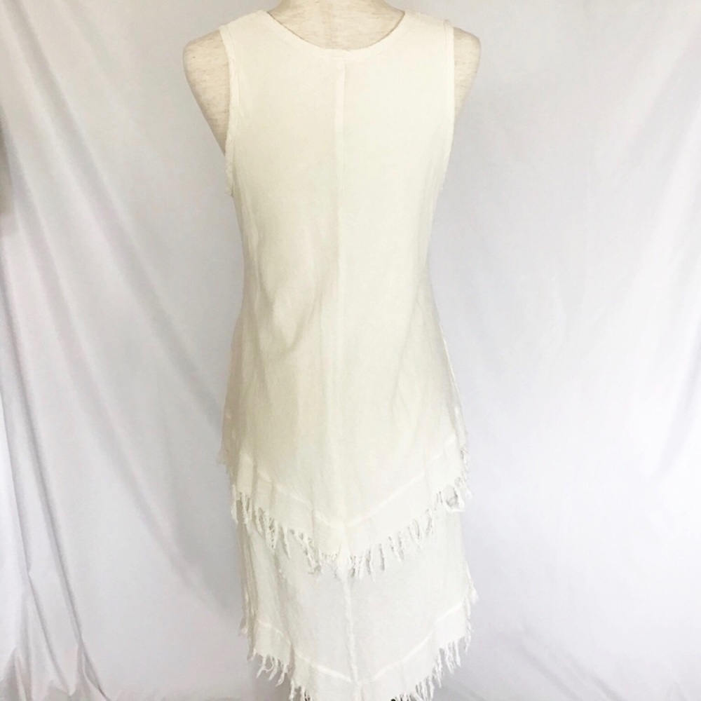 Vtg Jennifer McNeill Dress Size S Natural White Textured 100% Cotton Fringe Boho - Picture 5 of 9